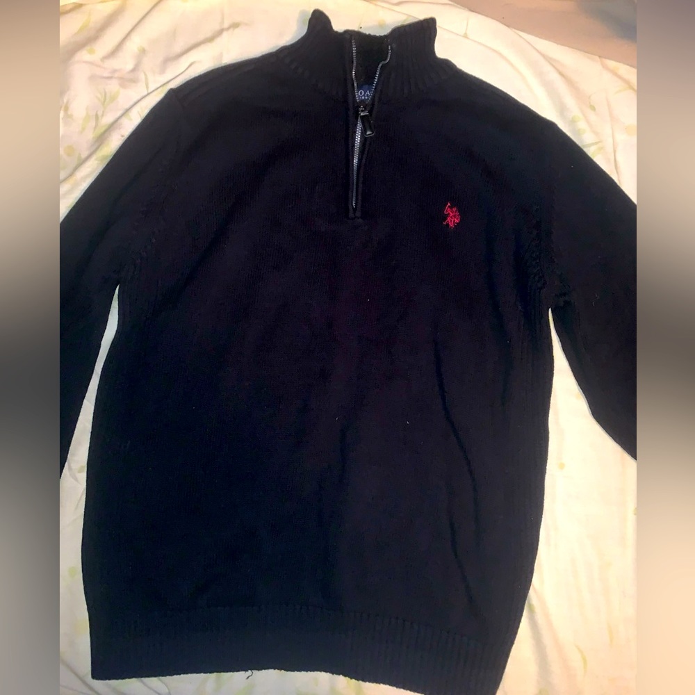 US Polo ASSN sweater mens L Black embroidered quarter zip mock neck pullover